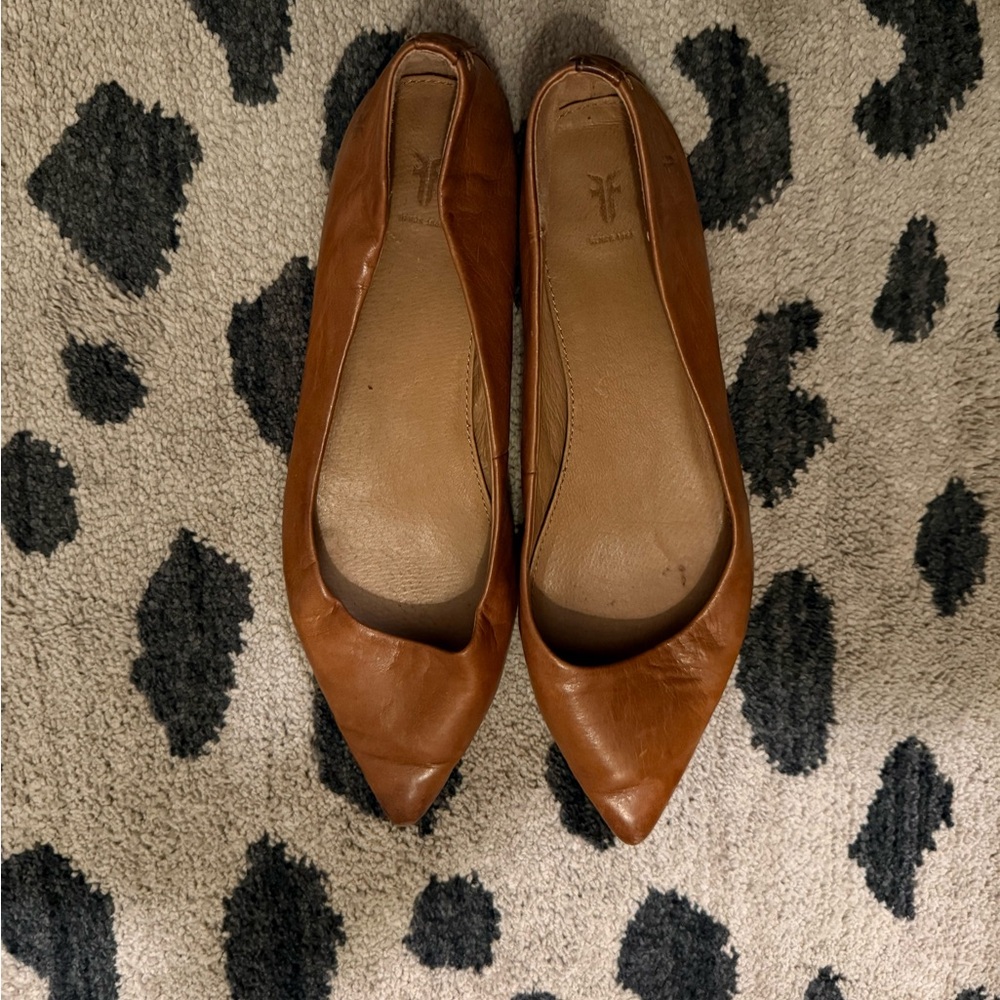 Frye Tan Leather Pointed-Toe Flats